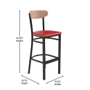 Flash Furniture XU-DG6V6RDV-NAT-GG Bar Stool w/ Boomerang Back & Red Vinyl Seat - Steel Frame, Black thumbnail 3