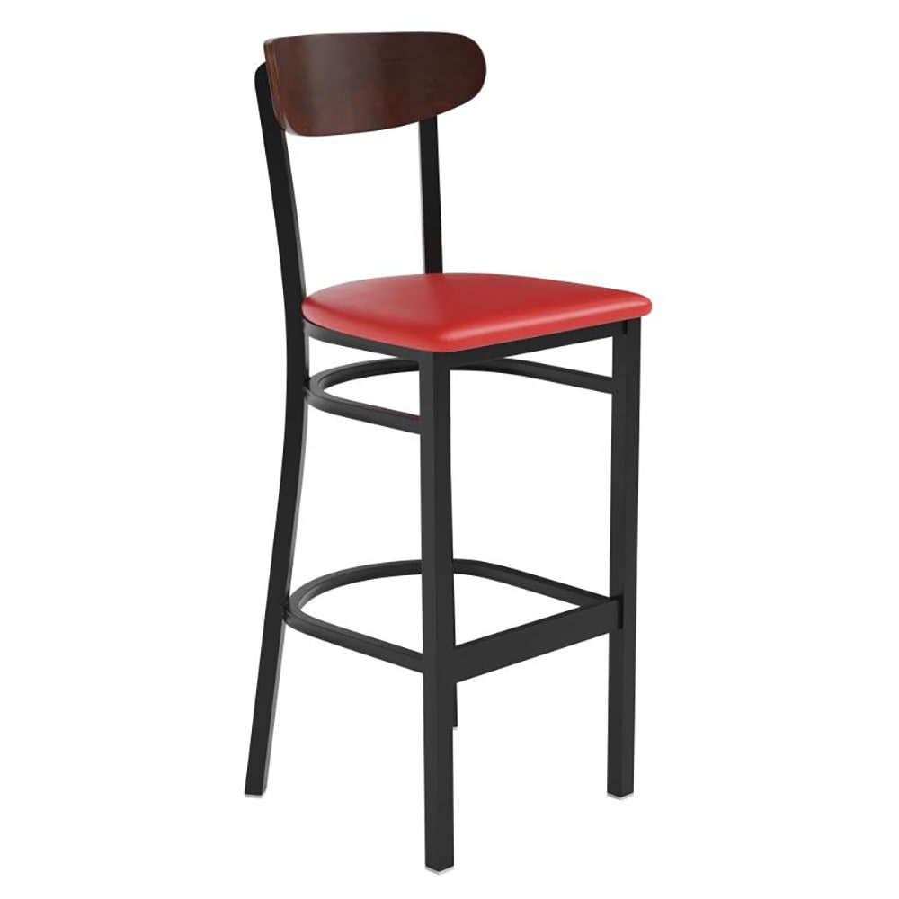 Flash Furniture XU-DG6V6RDV-WAL-GG Bar Stool w/ Boomerang Back & Red Vinyl Seat - Steel Frame, Black