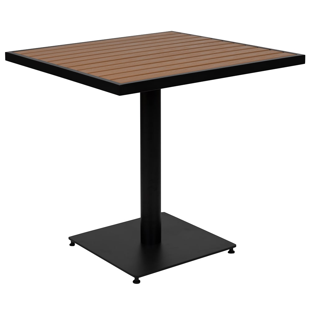 Flash Furniture XU-DG-HW1045-GG 30" Square Patio Table w/ Faux Teak Top - 30"H, Black Steel Base
