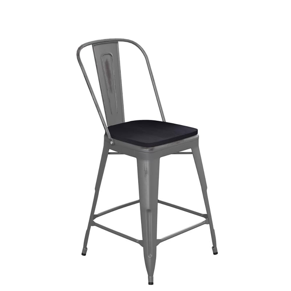 Flash Furniture XU-DG-TP001B-24-PL1B-GG Counter Height Stool w/ 24" Black Wood Seat - Steel, Gray