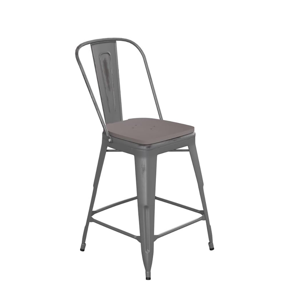 Flash Furniture XU-DG-TP001B-24-PL1G-GG Counter Height Stool w/ 24" Gray Wood Seat - Steel, Gray