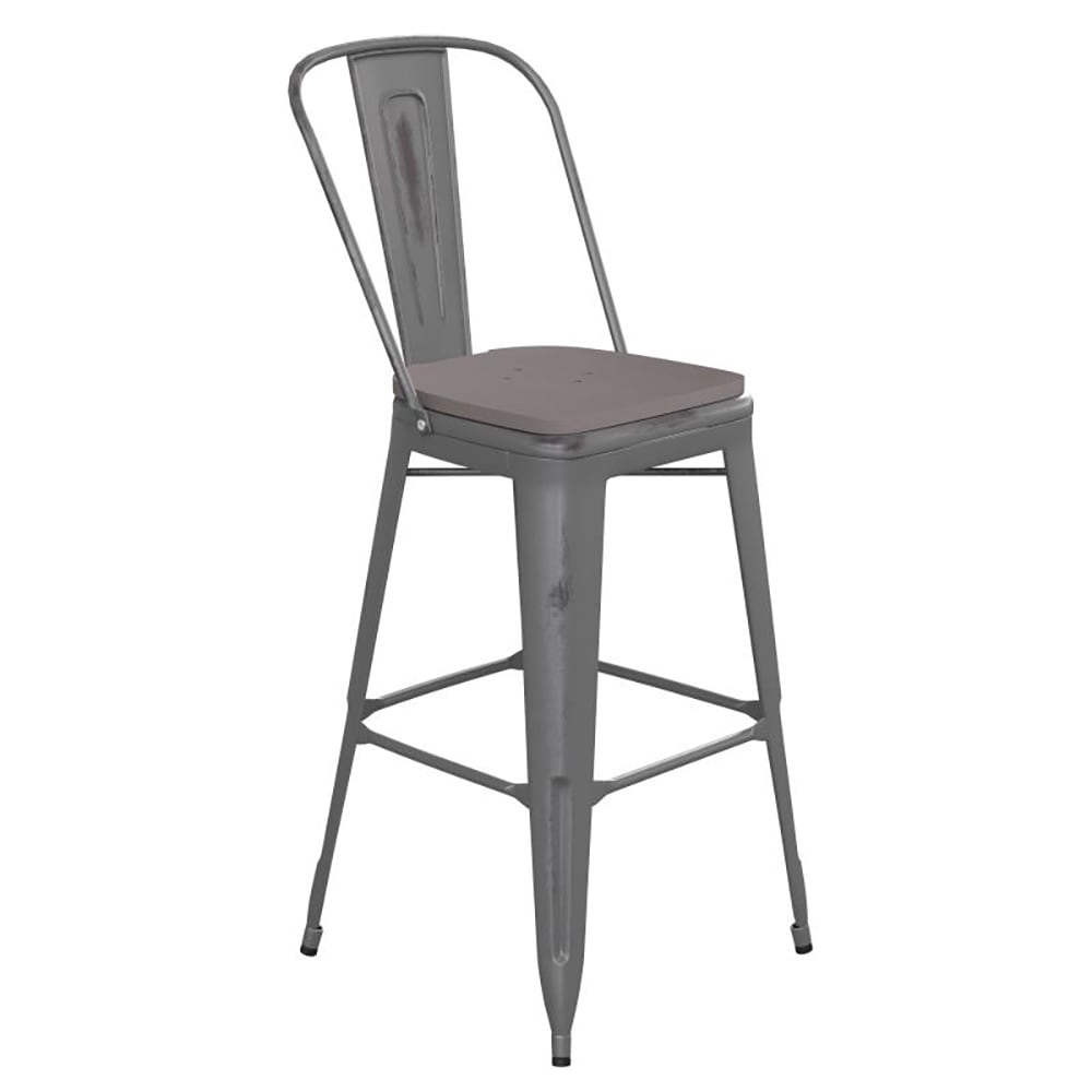 Flash Furniture XU-DG-TP001B-30-PL1G-GG Counter Height Stool w/ 30" Gray Wood Seat - Steel, Gray