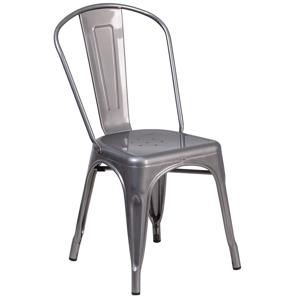 Flash Furniture XU-DG-TP001-GG Stacking Side Chair w/ Vertical Slat Back - Distressed Metal Frame, Silver