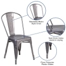 Flash Furniture XU-DG-TP001-GG Stacking Side Chair w/ Vertical Slat Back - Distressed Metal Frame, Silver thumbnail 3