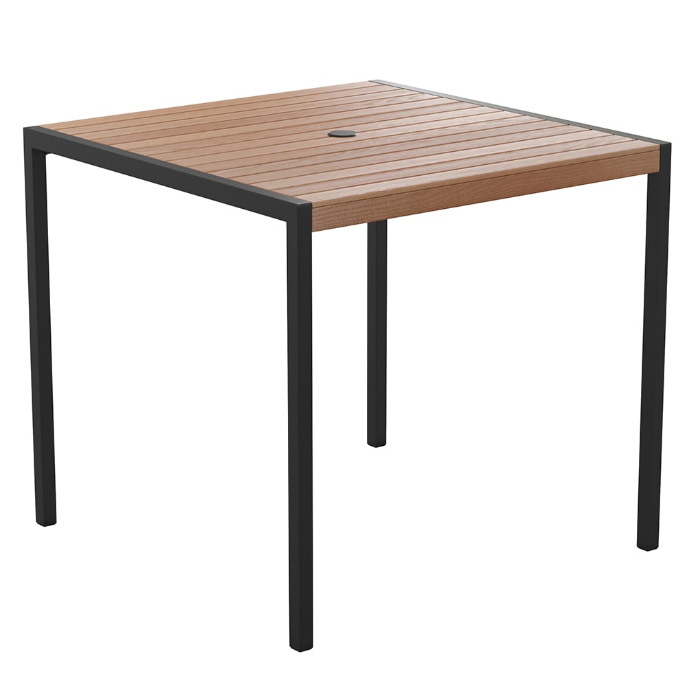 Flash Furniture XU-DG-UH8100-GG 35 1/4" Square Patio Table w/ Faux Teak Top - 29 1/2"H, Black Steel Base