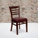 Flash Furniture XU-DGW0005LAD-MAH-BURV-GG Restaurant Chair w/ Ladder Back & Burgundy Vinyl Seat - Beechwood Frame, Mahogany Finish thumbnail 9