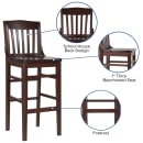 Flash Furniture XU-DG-W0006BAR-WAL-GG Bar Stool w/ School House Back & Wood Seat, Walnut thumbnail 3