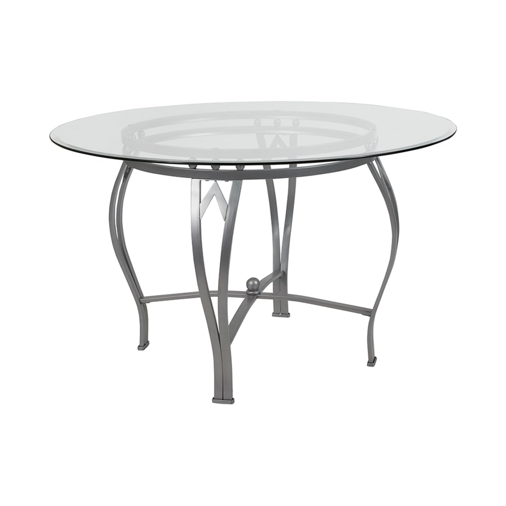 Flash Furniture XU-TBG-22-GG 48" Round Syracuse Dining Table w/ Glass Top - 29 1/2"H, Metal Frame, Silver