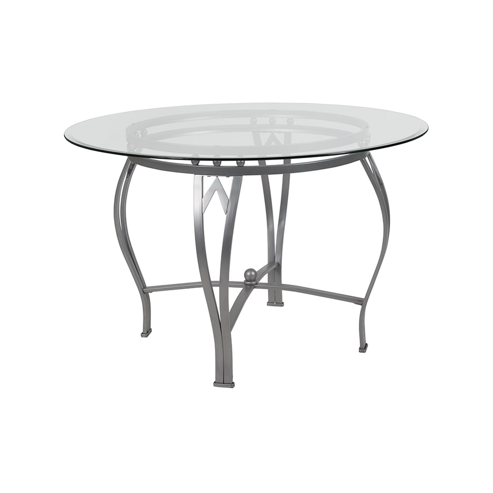 Flash Furniture XU-TBG-23-GG 45" Round Syracuse Dining Table w/ Glass Top - 29 1/2"H, Metal Frame, Silver