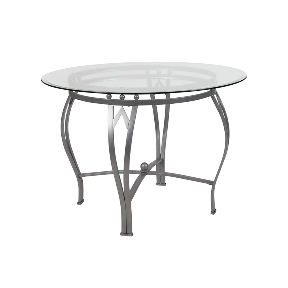 Flash Furniture XU-TBG-24-GG 42" Round Syracuse Dining Table w/ Glass Top - 29 1/2"H, Metal Frame, Silver