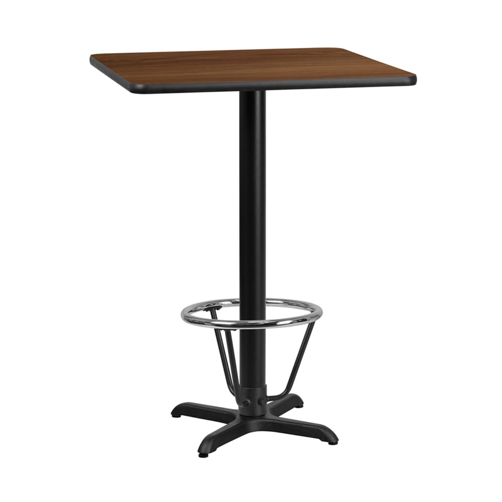 Flash Furniture XU-WALTB-2424-T2222B-3CFR-GG 24" Square Bar Height Table - Walnut Laminate Top, Cast Iron Base