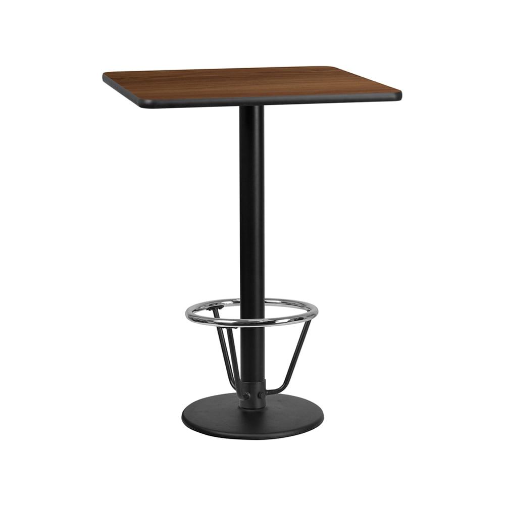 Flash Furniture XU-WALTB-3030-TR18B-3CFR-GG 30" Square Bar Height Table - Walnut Laminate Top, Cast Iron Base