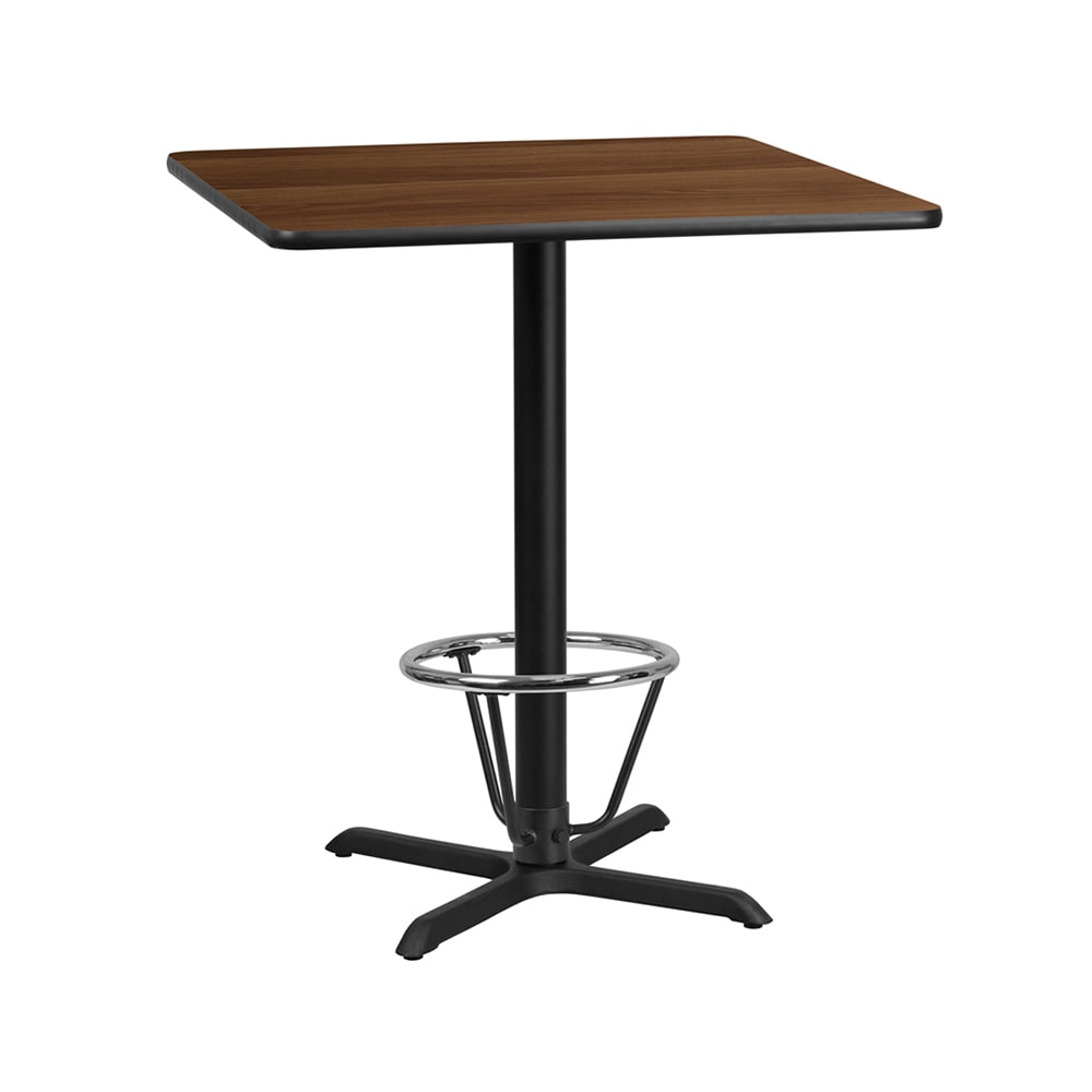 Flash Furniture XU-WALTB-3636-T3030B-3CFR-GG 36" Square Bar Height Table - Walnut Laminate Top, Cast Iron Base