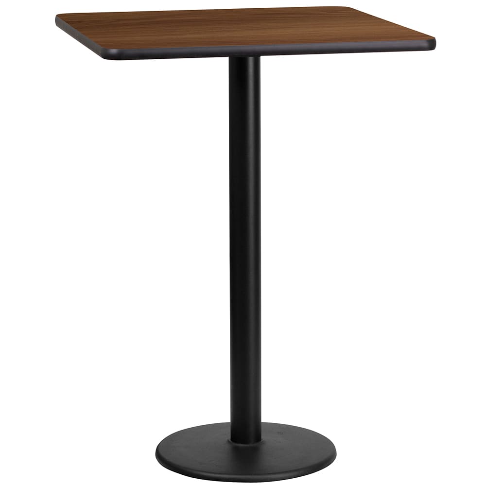 Flash Furniture XU-WALTB-2424-TR18B-GG 24" Square Bar Height Table - Walnut Laminate Top, Cast Iron Base