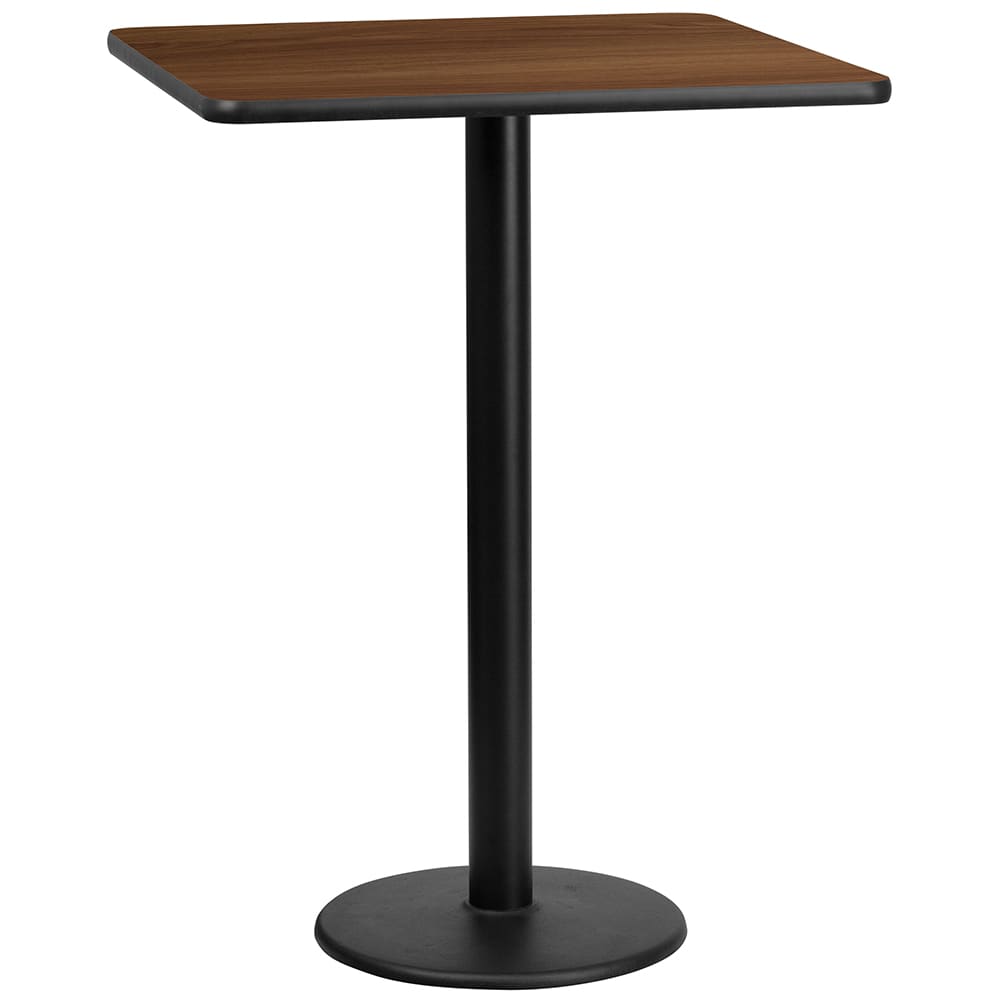 Flash Furniture XU-WALTB-3030-TR18B-GG 30" Square Bar Height Table - Walnut Laminate Top, Cast Iron Base