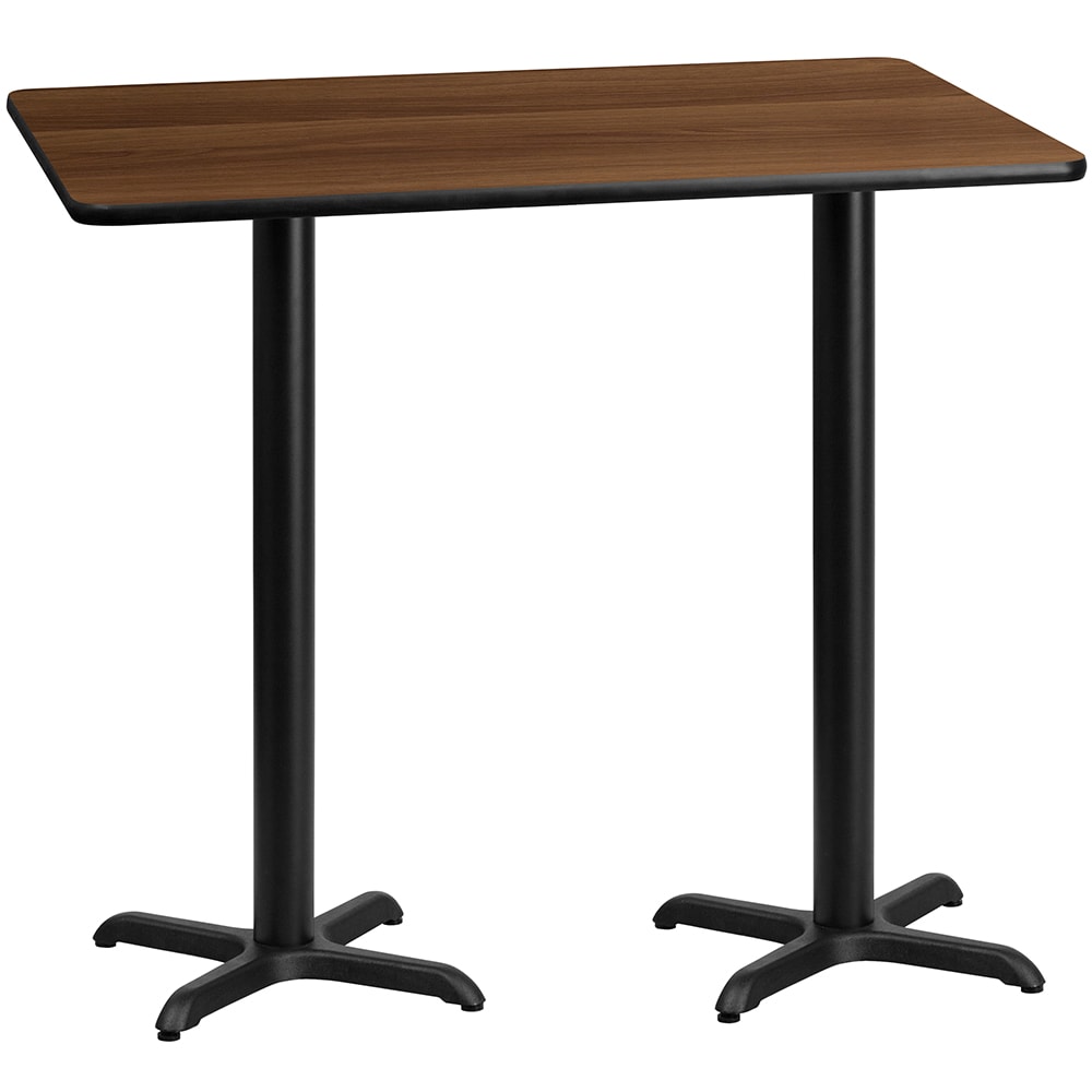 Flash Furniture XU-WALTB-3060-T2222B-GG Rectangular Bar Height Table w/ Walnut Laminate Top - 60"W x 30"D x 43 1/8"H, Cast Iron Base