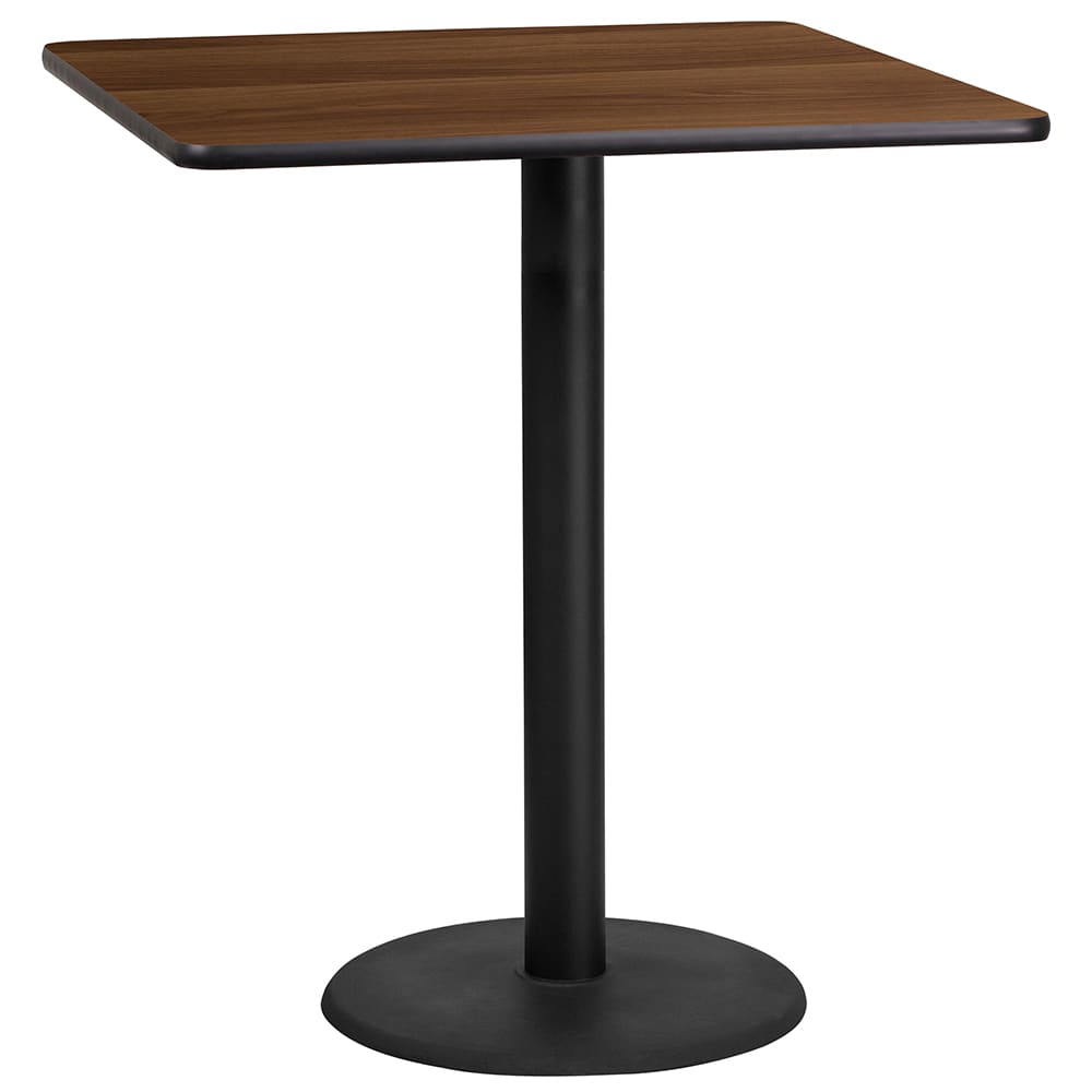 Flash Furniture XU-WALTB-3636-TR24B-GG 36" Square Bar Height Table - Walnut Laminate Top, Cast Iron Base