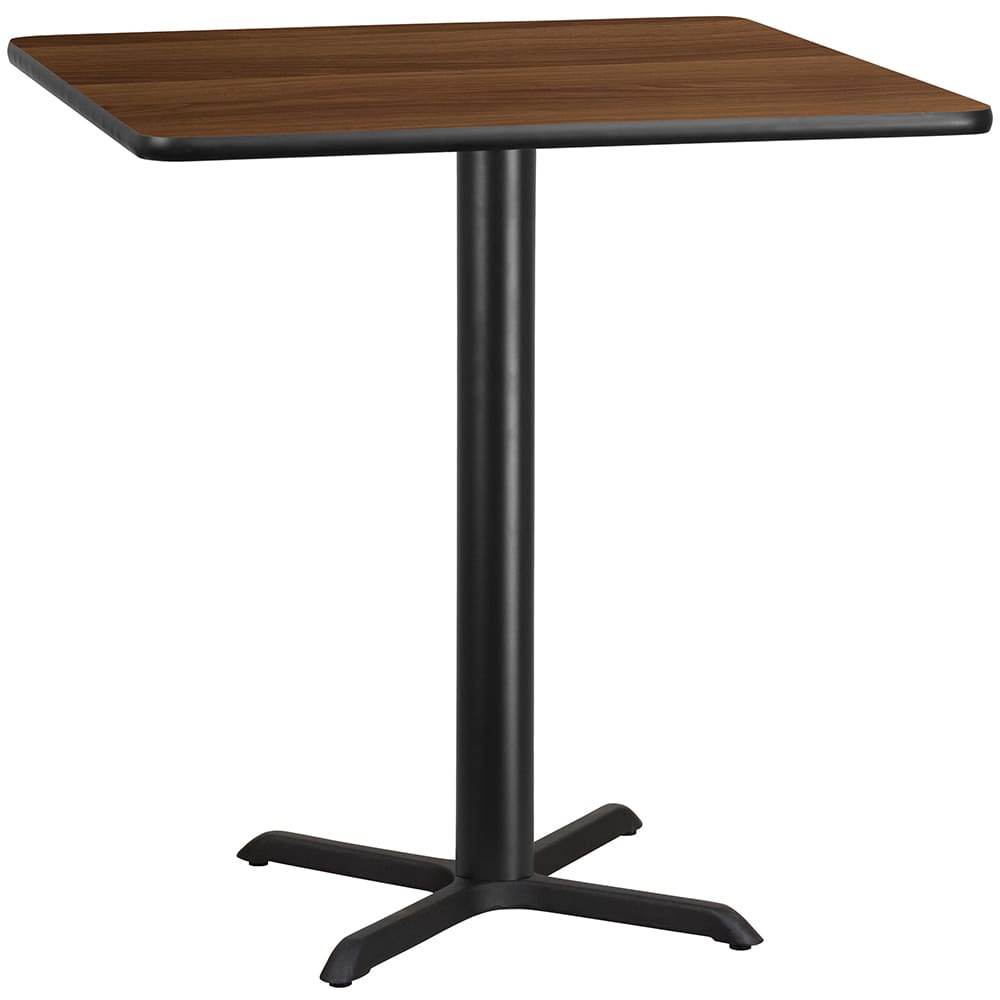 Flash Furniture XU-WALTB-4242-T3333B-GG 42" Square Bar Height Table - Walnut Laminate Top, Cast Iron Base