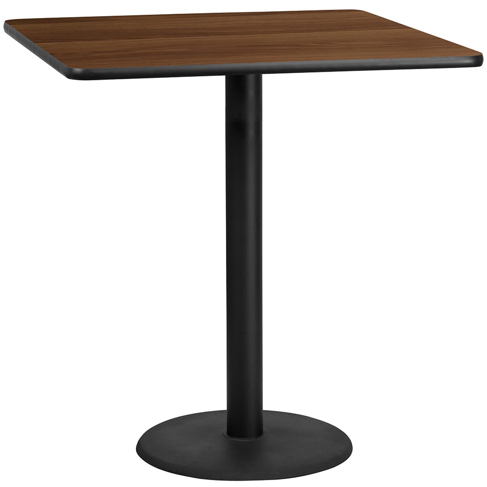 Flash Furniture XU-WALTB-4242-TR24B-GG 42" Square Bar Height Table - Walnut Laminate Top, Cast Iron Base