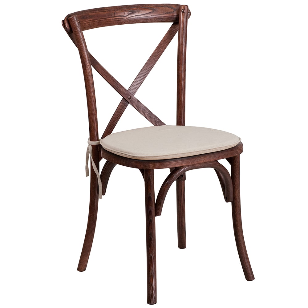 Flash Furniture XU-X-MAH-NTC-GG Stacking Chair w/ Cross Back & Natural Cushion - Ash Wood Frame, Mahogany Finish