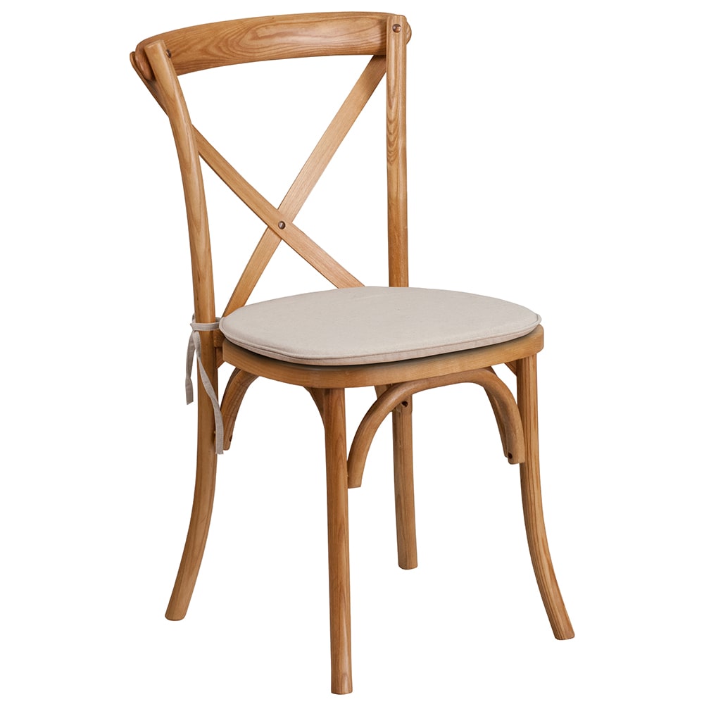 Flash Furniture XU-X-OAK-NTC-GG Stacking Chair w/ Cross Back & Natural Cushion - Ash Wood Frame, Oak Finish