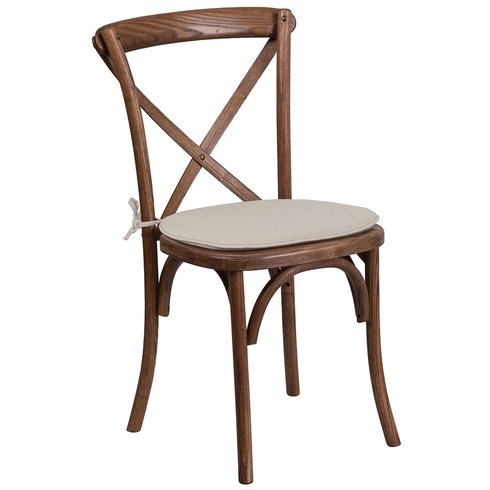 Flash Furniture XU-X-PEC-NTC-GG Stacking Chair w/ Cross Back & Natural Cushion - Ash Wood Frame, Pecan Finish