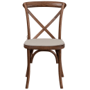 Flash Furniture XU-X-PEC-NTC-GG Stacking Chair w/ Cross Back & Natural Cushion - Ash Wood Frame, Pecan Finish thumbnail 4