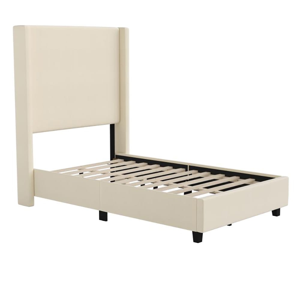 Flash Furniture YK-1077-BEIGE-T-GG Twin Size Platform Bed Frame w/ Wingback Headboard - Plastic, Beige
