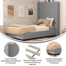 Flash Furniture YK-1077-GY-T-GG Twin Size Platform Bed Frame w/ Wingback Headboard - Plastic, Gray thumbnail 5