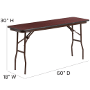 Flash Furniture YT-1860-HIGH-WAL-GG Rectangular Folding Table w/ High Pressure Mahogany Laminate Top - 60"W x 18"D x 30"H thumbnail 2