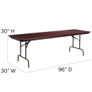 Flash Furniture YT-3096-MEL-WAL-GG Rectangular Folding Table w/ Mahogany Laminate Top - 96"W x 30"D x 30"H thumbnail 2