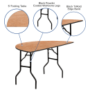 Flash Furniture YT-WHRFT60-HF-GG Half Round Folding Banquet Table w/ Plywood Top - 60"W x 30"D x 30 1/4"H thumbnail 3