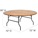 Flash Furniture YT-WRFT72-TBL-GG 72" Round Folding Banquet Table w/ Plywood Top, 30"H thumbnail 2
