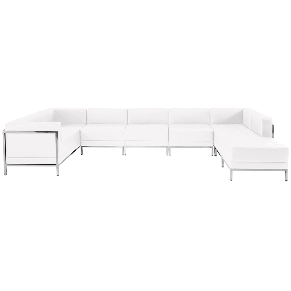 Flash Furniture ZB-IMAG-U-SECT-SET4-WH-GG 7 Piece Sectional Set - White LeatherSoft Upholstery, Stainless Steel Legs