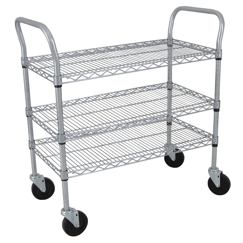 StoreIt 3 Level Wire Utility Cart w/ 600 lb Capacity - Flat Ledges, Chrome (SI-UC-3-3618-CH)