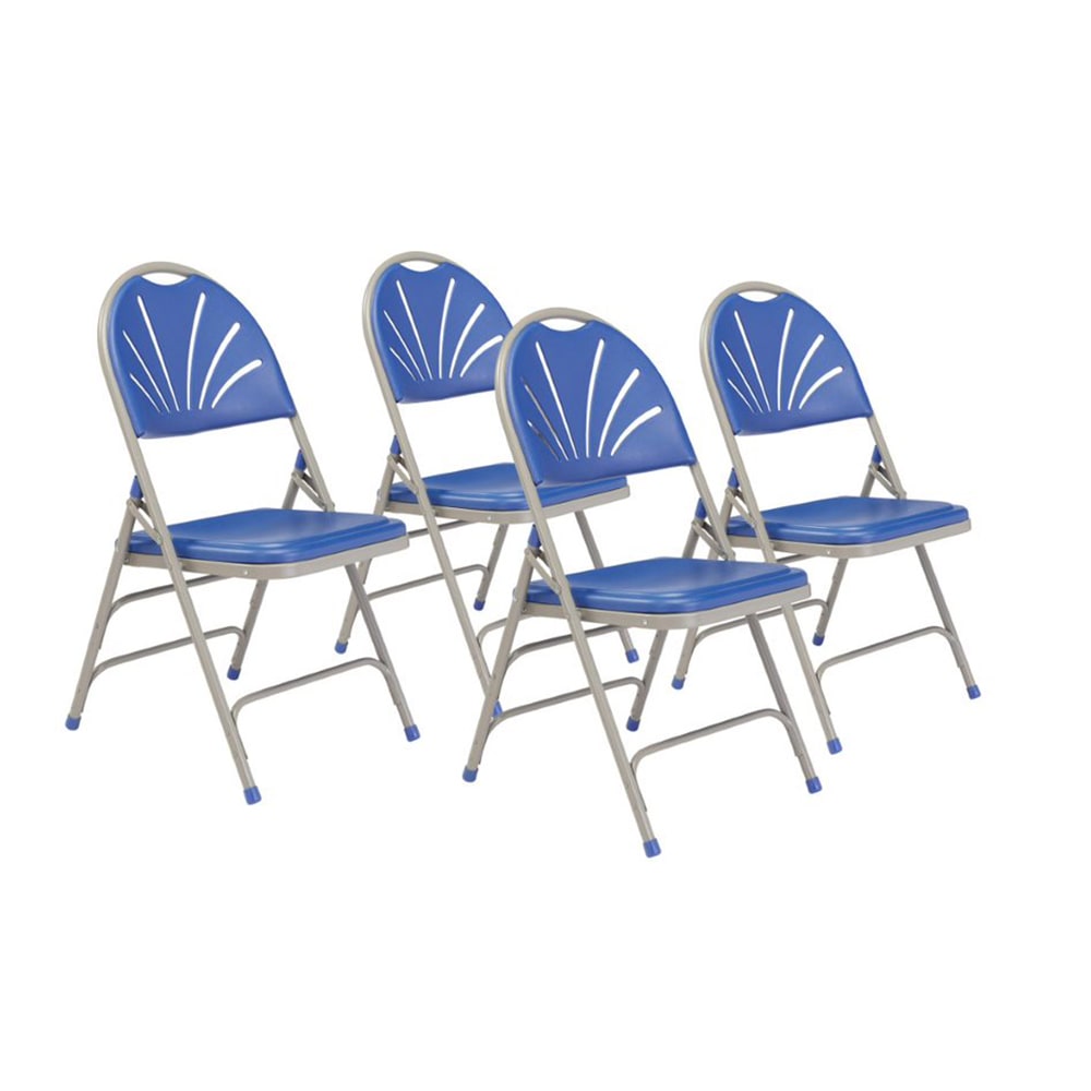 National Public Seating 1105 Folding Chair w/ Blue Plastic Fan Back & Seat - Steel Frame, Gray