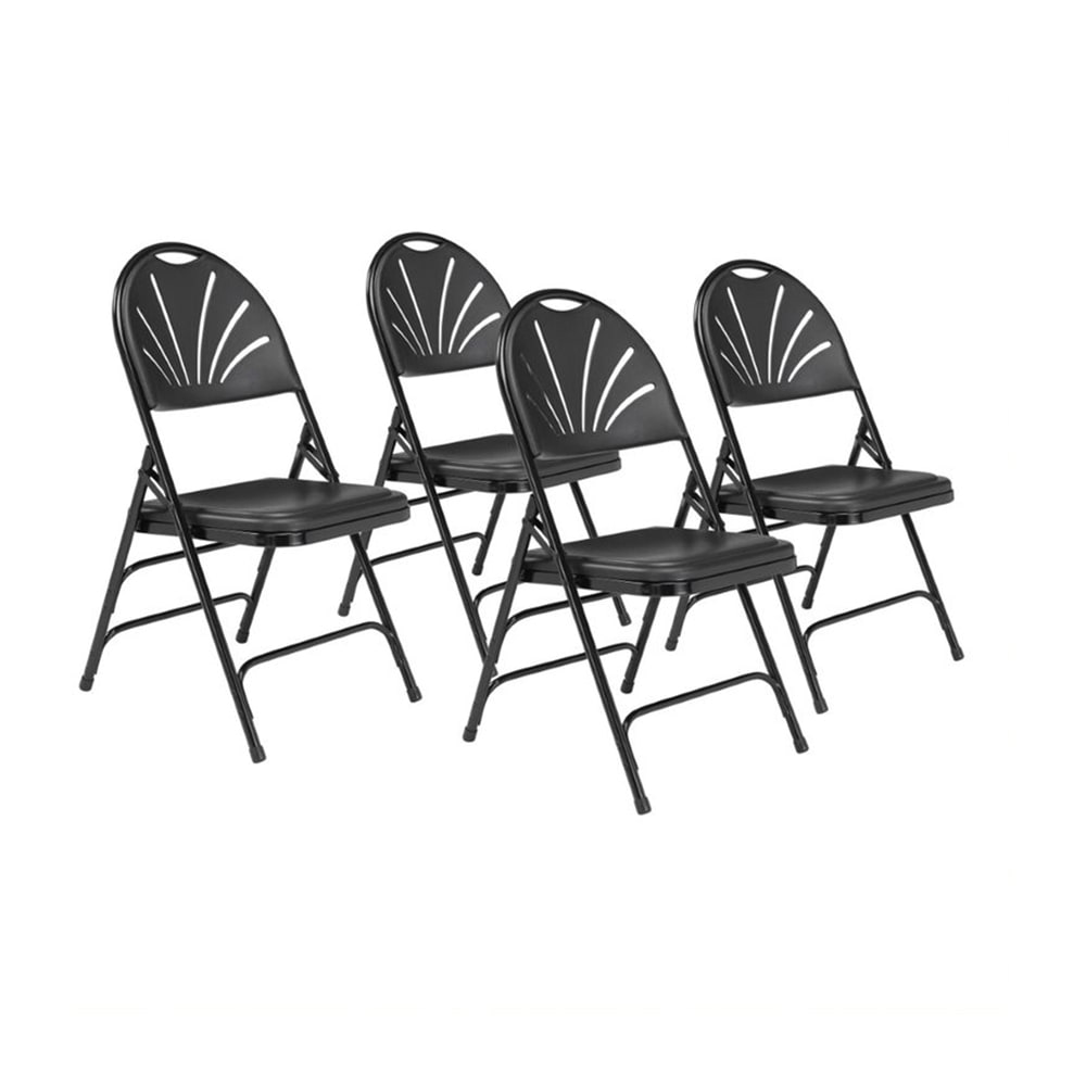 National Public Seating 1110 Folding Chair w/ Black Plastic Fan Back & Seat - Steel Frame, Black