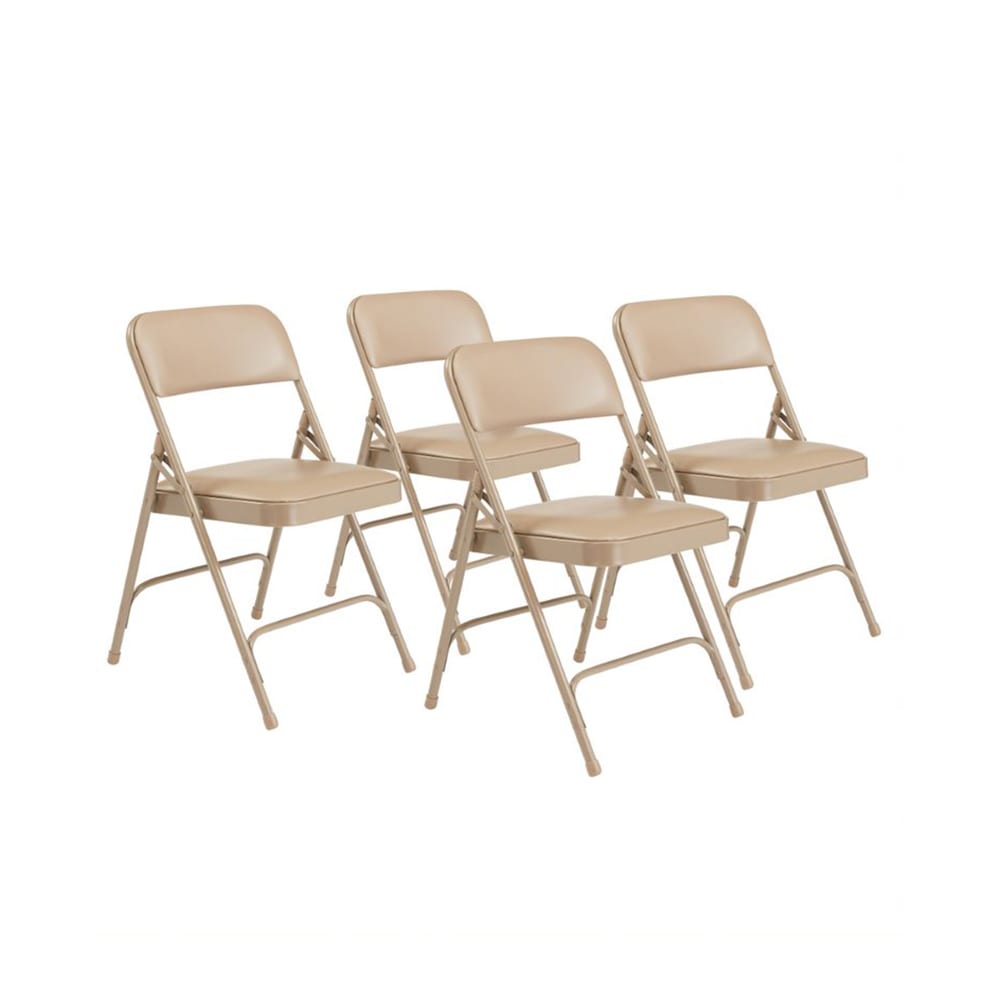 National Public Seating 1201 Folding Chair w/ French Beige Vinyl Back & Seat - Steel Frame, Beige