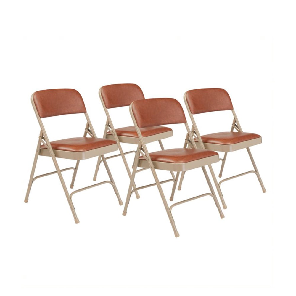 National Public Seating 1203 Folding Chair w/ Honey Brown Vinyl Back & Seat - Steel Frame, Beige