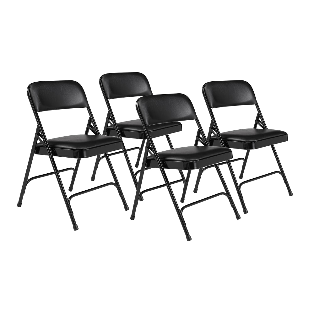 National Public Seating 1210 Folding Chair w/ Caviar Black Vinyl Back & Seat - Steel Frame, Black