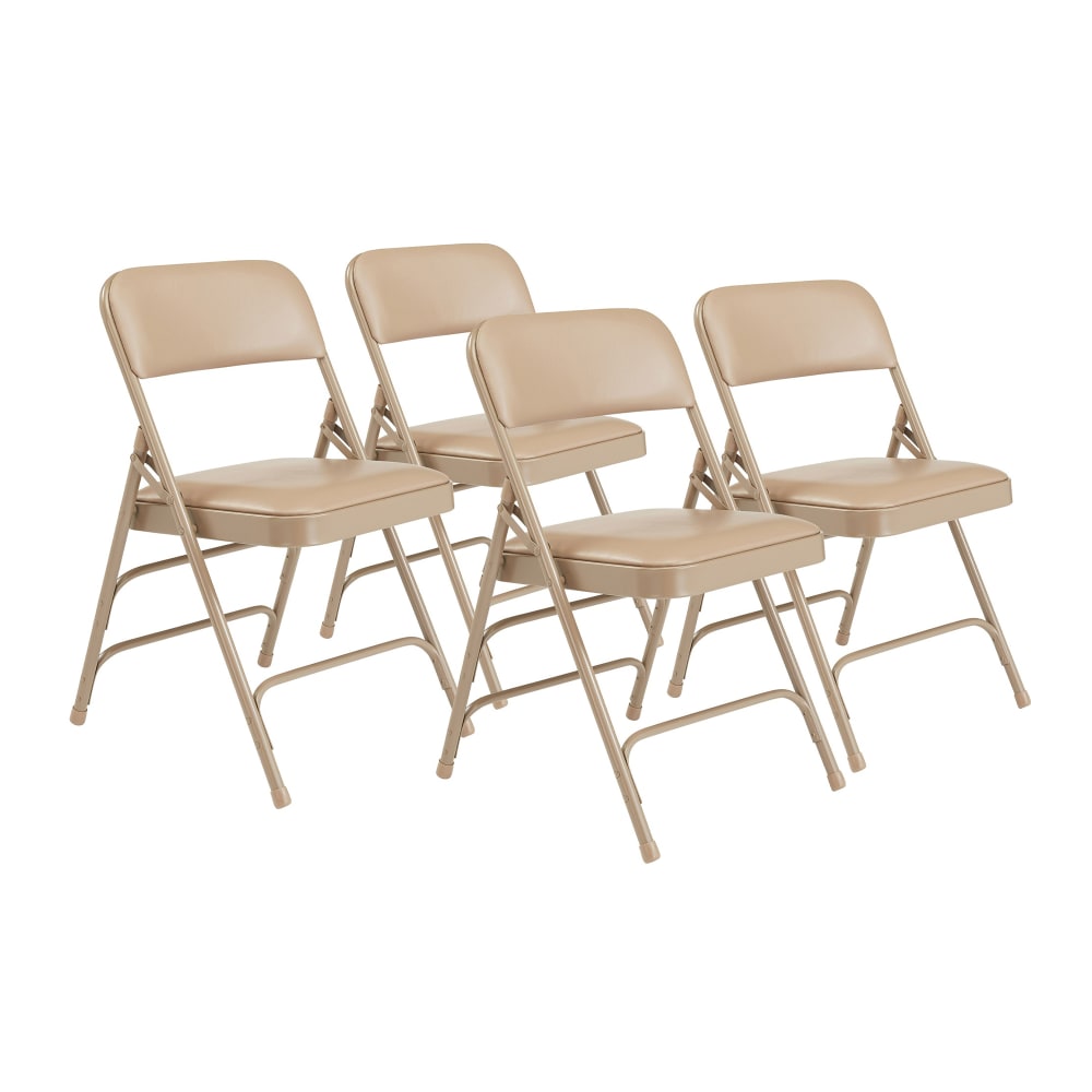 National Public Seating 1301 Folding Chair w/ French Beige Vinyl Back & Seat - Steel Frame, Beige