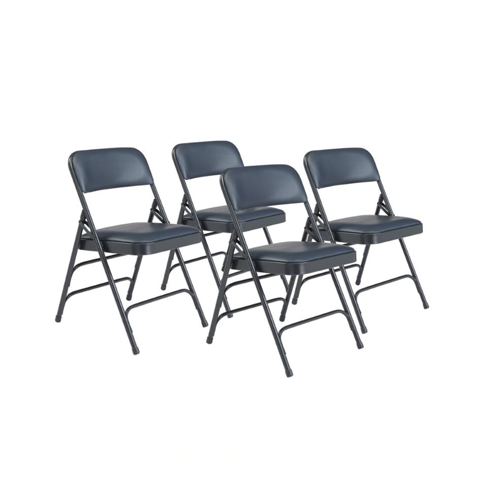 National Public Seating 1304 Folding Chair w/ Dark Midnight Blue Vinyl Back & Seat - Steel Frame, Char-Blue