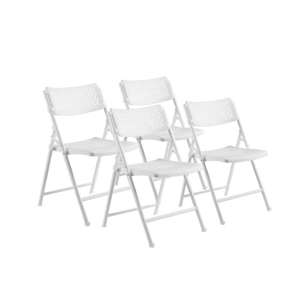 National Public Seating 1421 Folding Chair w/ White Plastic Back & Seat - Steel Frame, White