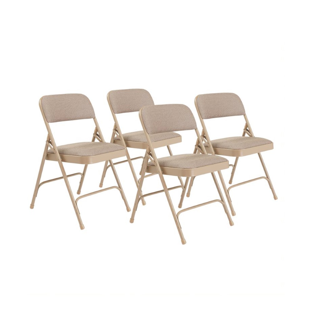 National Public Seating 2201 Folding Chair w/ Café Beige Fabric Back & Seat - Steel Frame, Beige