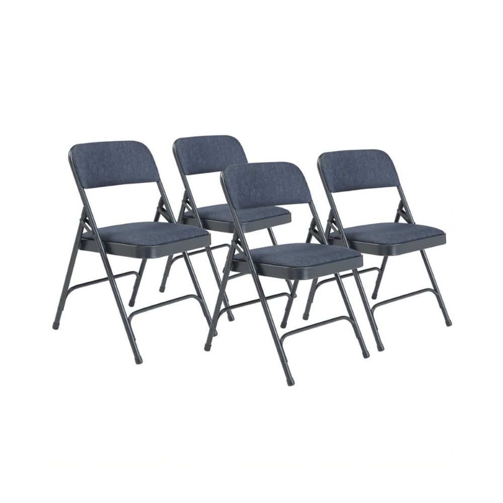 National Public Seating 2204 Folding Chair w/ Imperial Blue Fabric Back & Seat - Steel Frame, Char-Blue