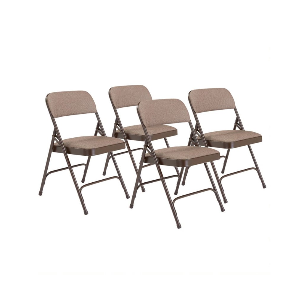 National Public Seating 2207 Folding Chair w/ Russet Walnut Fabric Back & Seat - Steel Frame, Brown