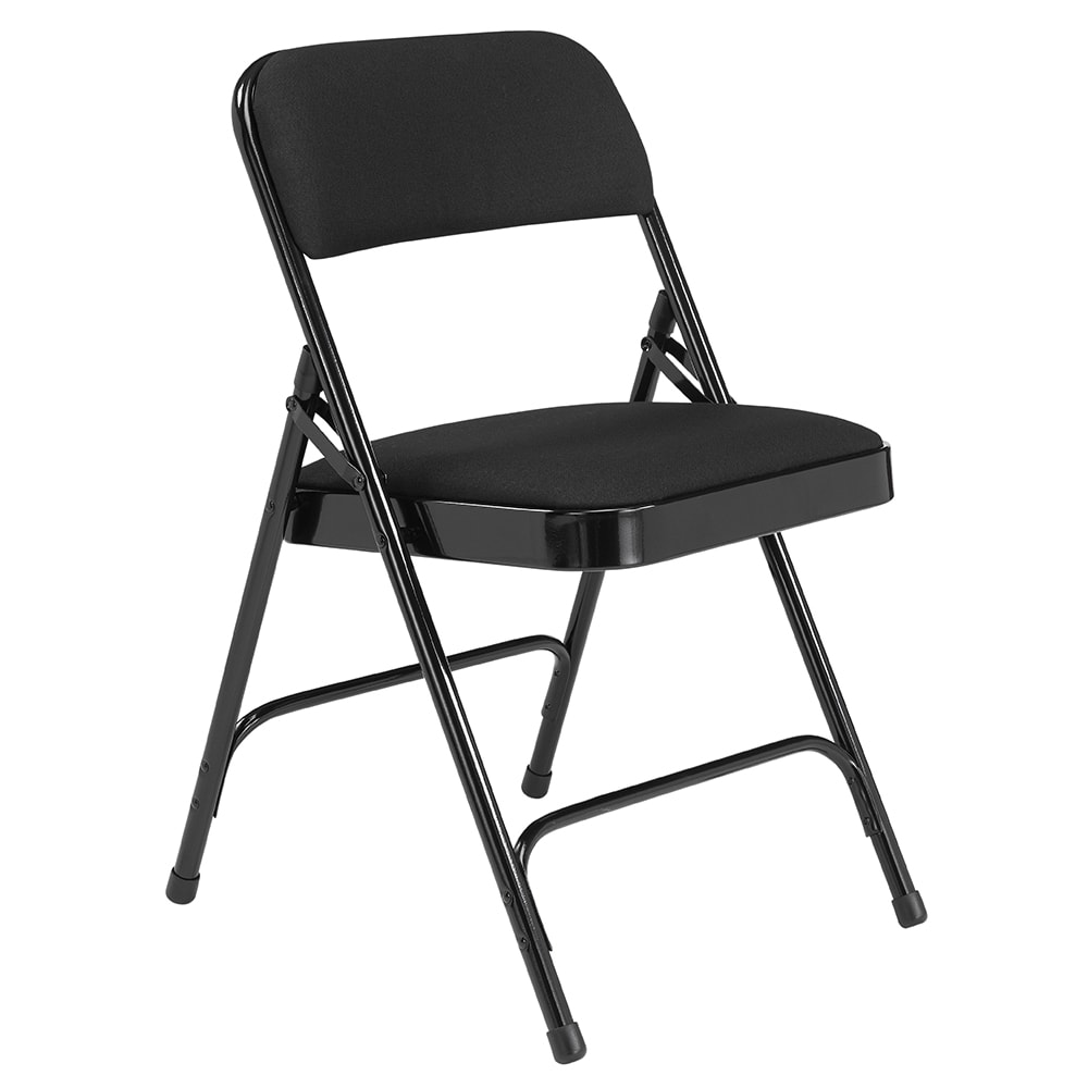 National Public Seating 2210 Folding Chair w/ Black Fabric Back & Seat - Steel Frame, Black