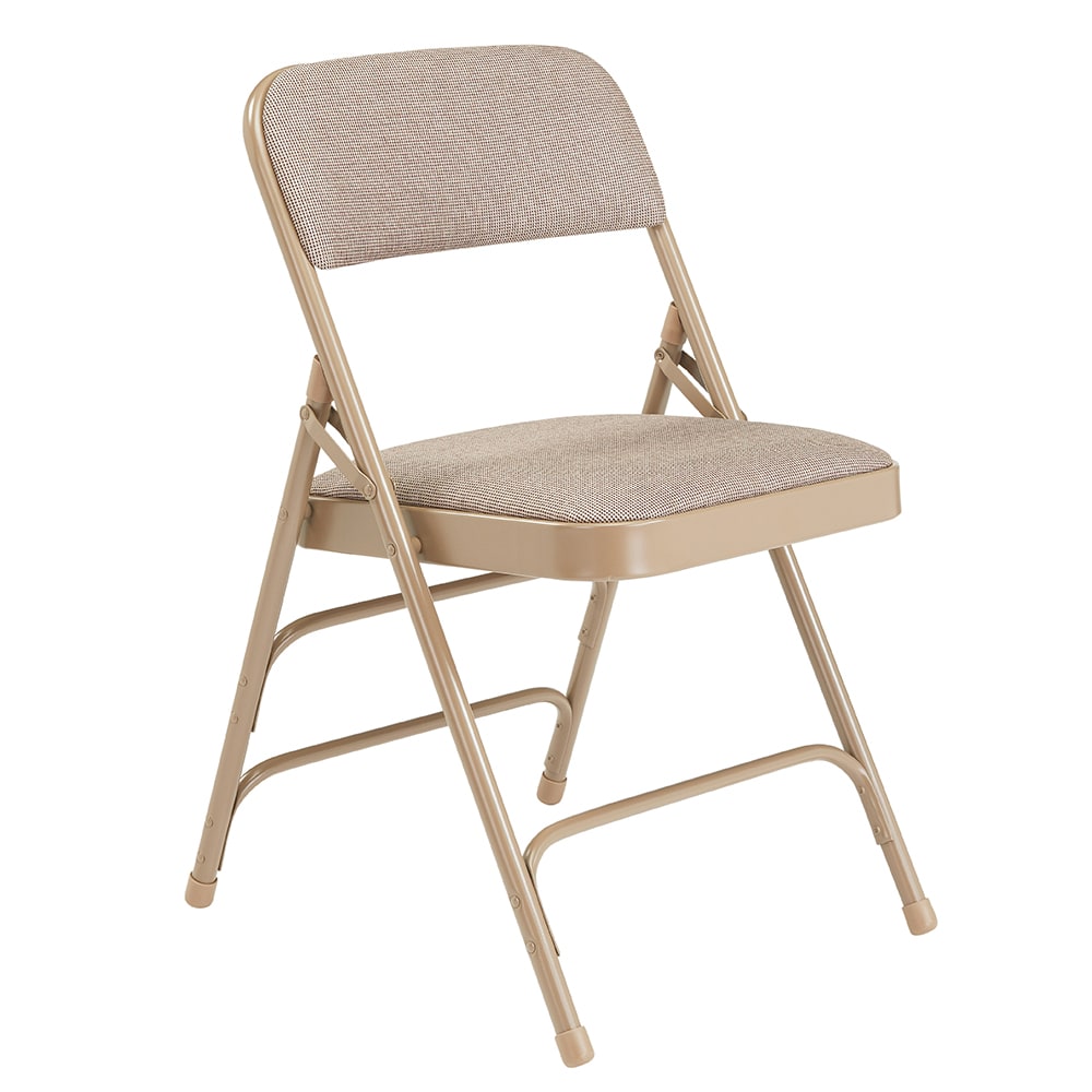 National Public Seating 2301 Folding Chair w/ Café Beige Fabric Back & Seat - Steel Frame, Beige