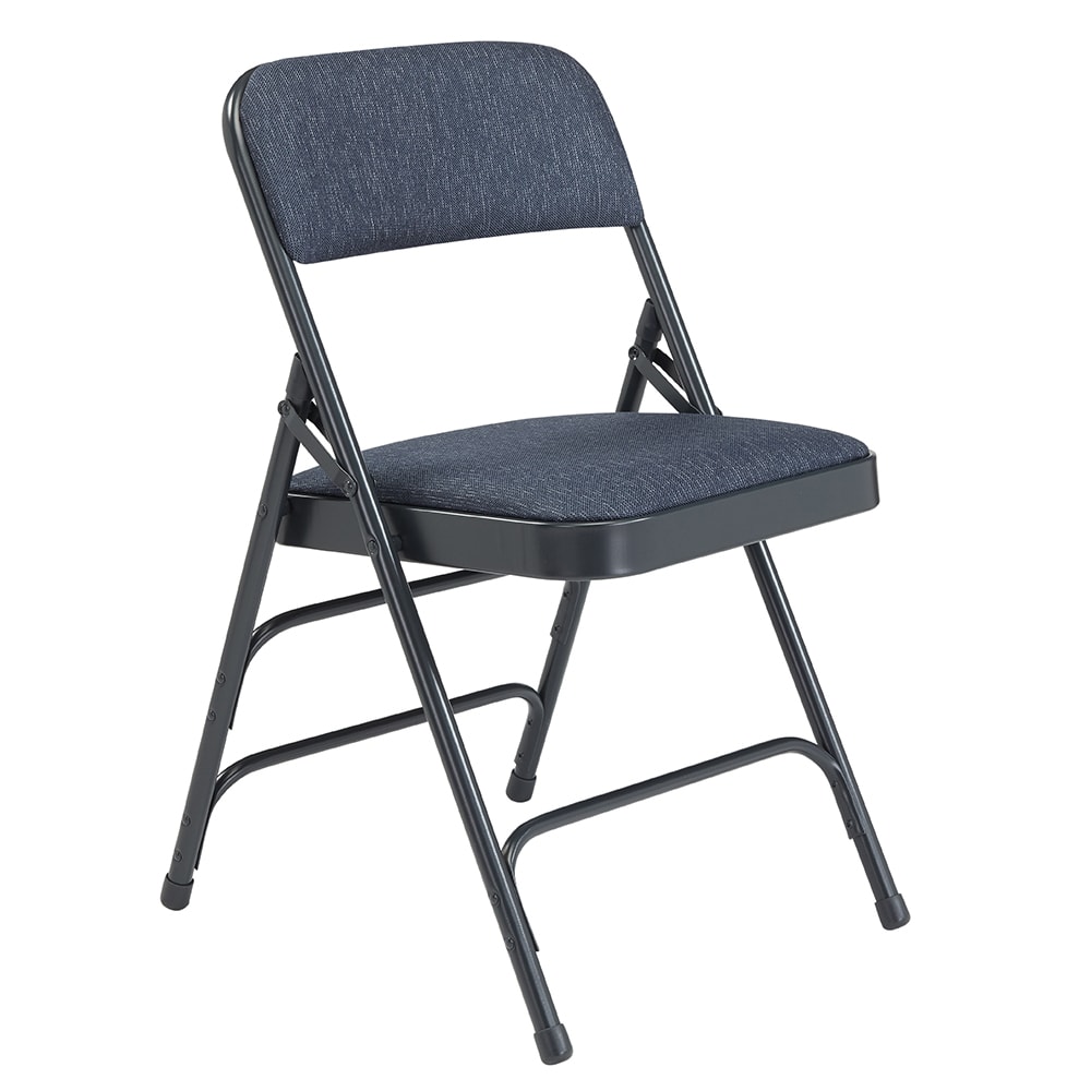 National Public Seating 2304 Folding Chair w/ Imperial Blue Fabric Back & Seat - Steel Frame, Char-Blue