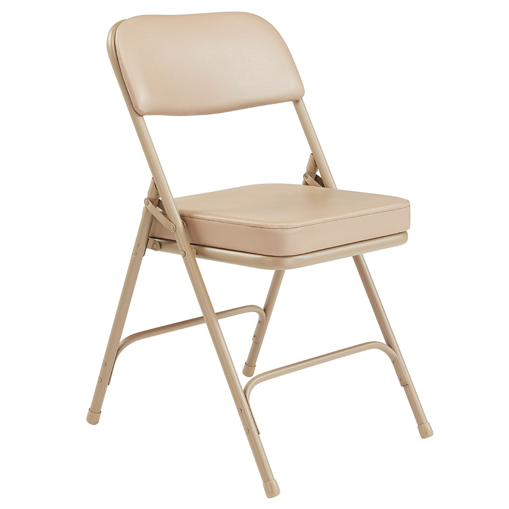 National Public Seating 3201 Folding Chair w/ Beige Vinyl Back & Seat - Steel Frame, Beige